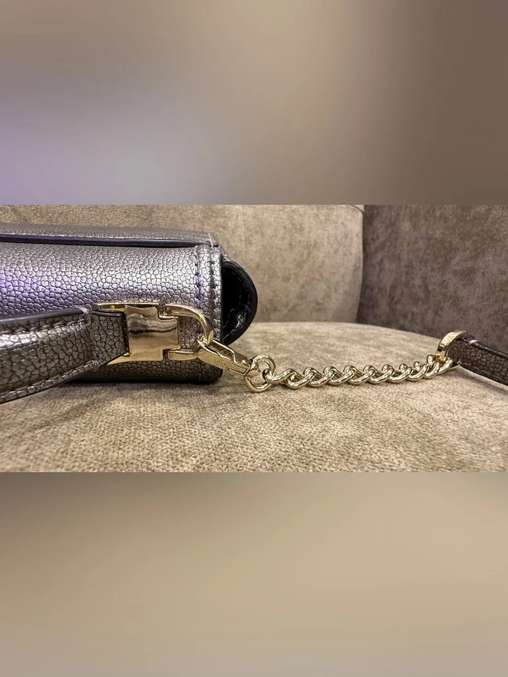Kate Spade Maisie Metallic Pewter Pebbled Leather Crossbody with Top Handle